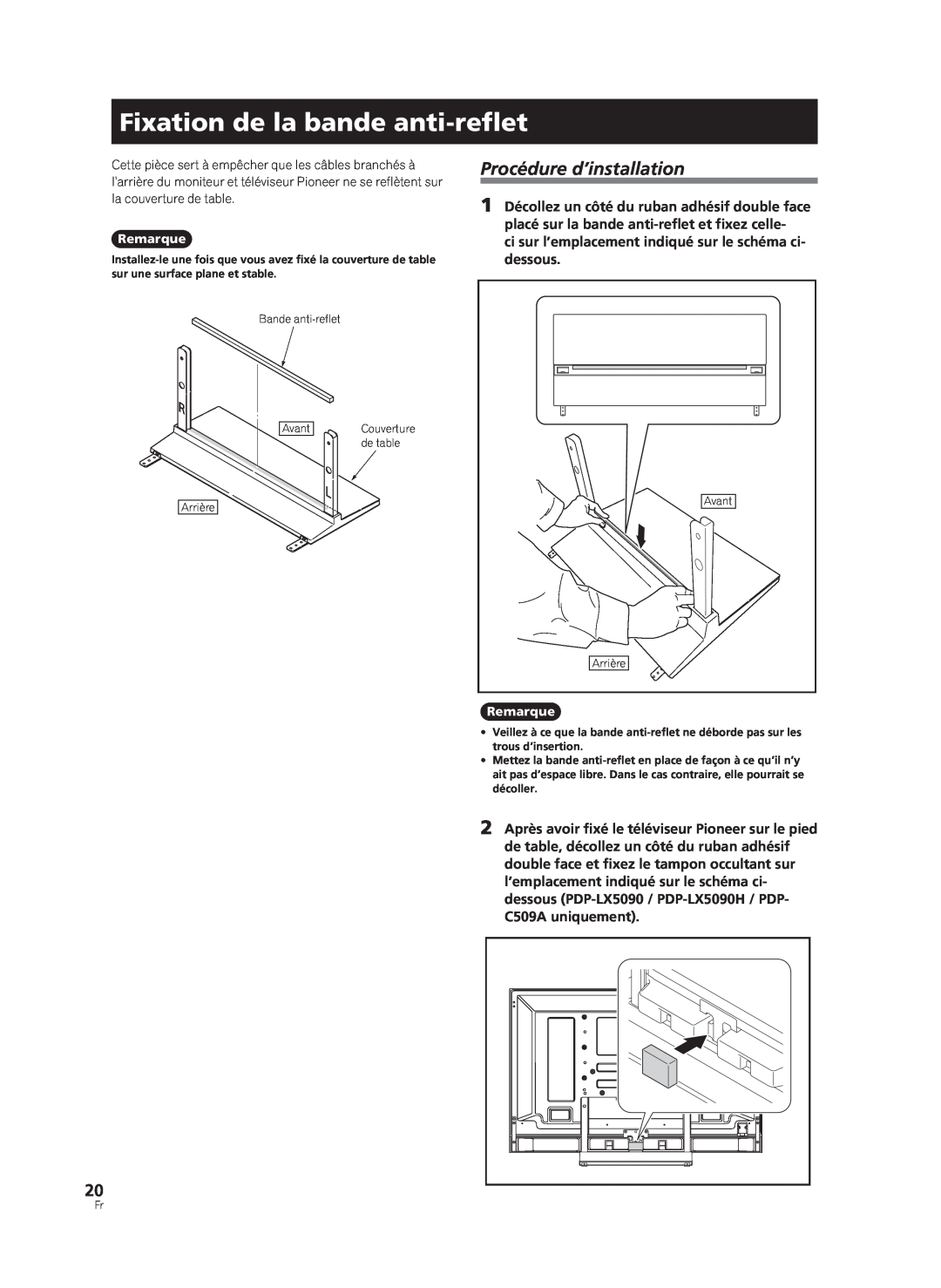 Pioneer KRP-TS02, PDK-TS33A manual Fixation de la bande anti-reﬂet, Procédure d’installation 