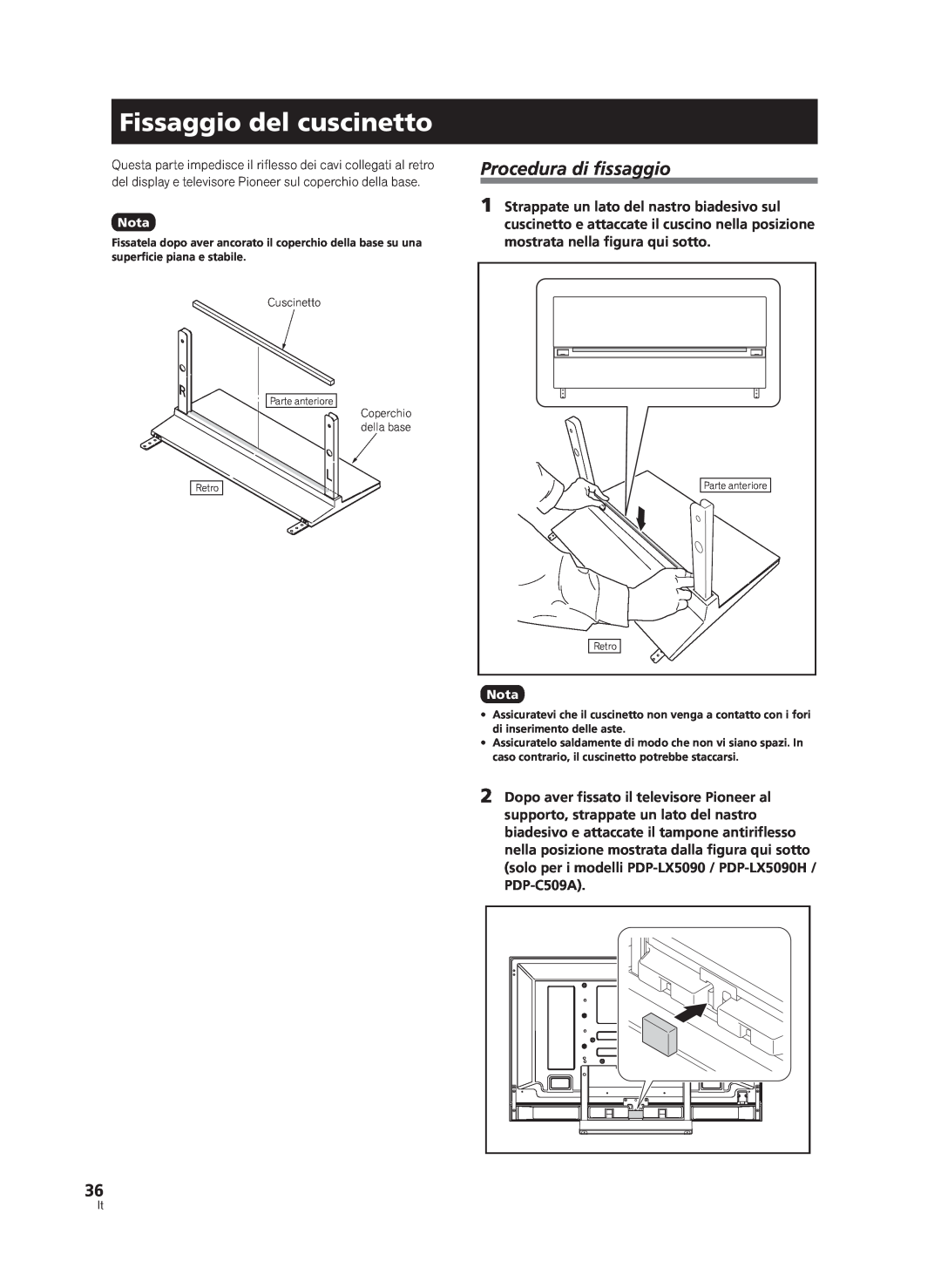 Pioneer PDK-TS33A, KRP-TS02 manual Fissaggio del cuscinetto, Procedura di fissaggio 
