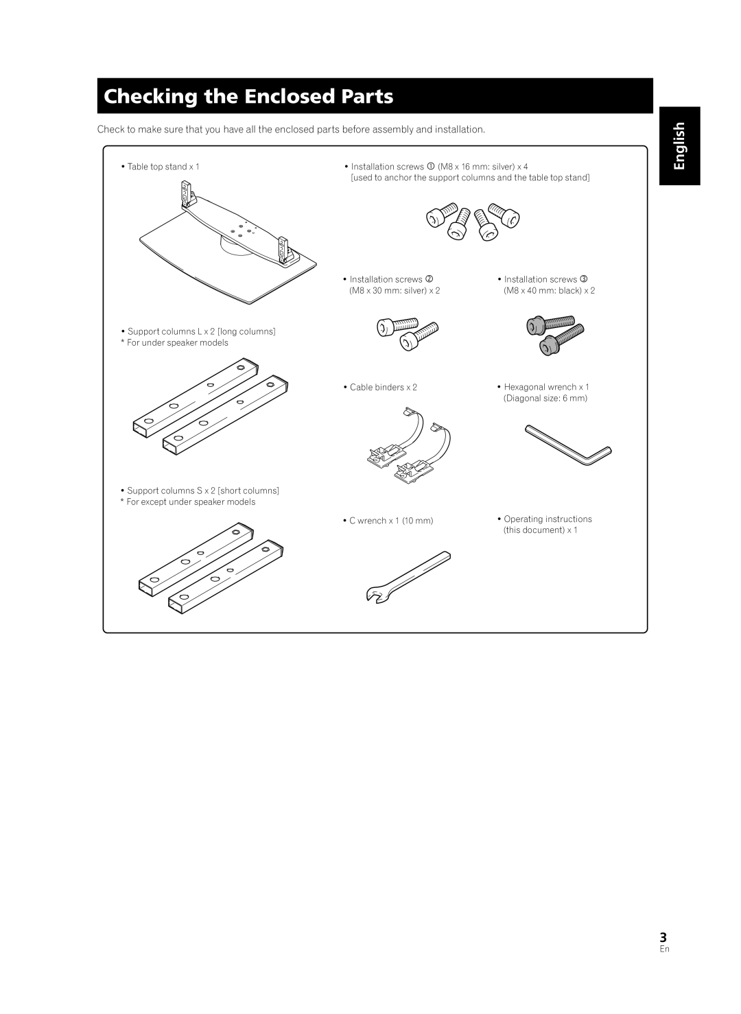 Pioneer PDK-TS36B manual Checking the Enclosed Parts, *OtubmmbujpoTdsfxt  