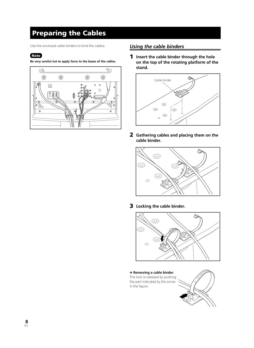 Pioneer PDK-TS36B manual Preparing the Cables, Using the cable binders 