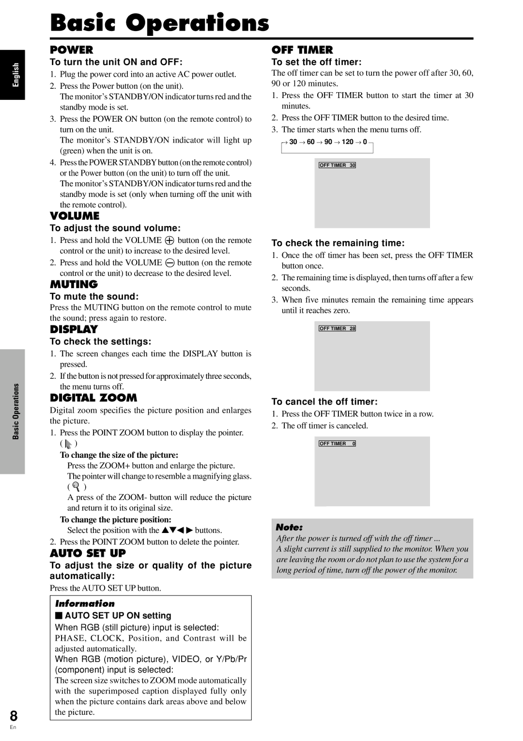 Pioneer PDP 424MV specifications Basic Operations 