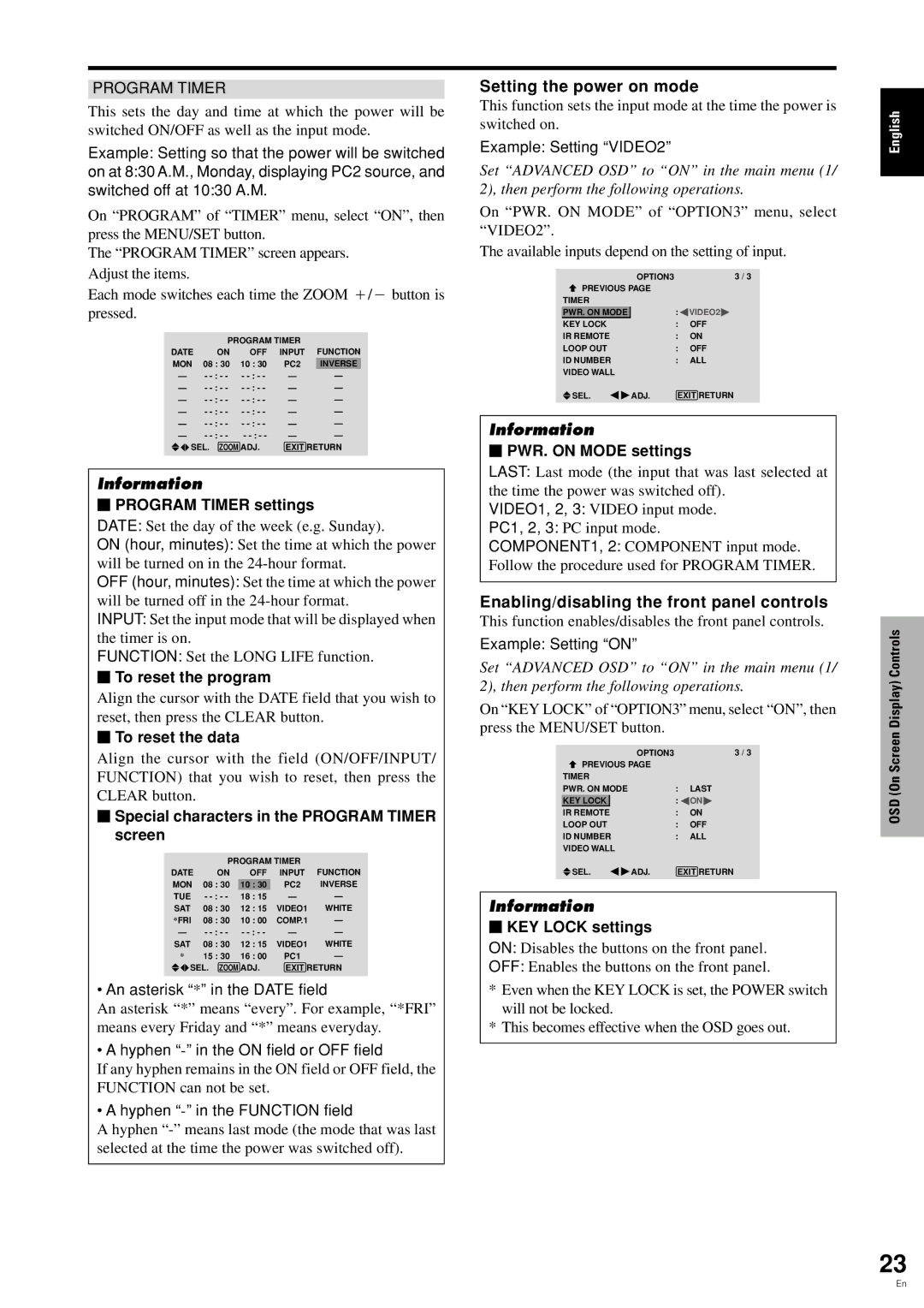 Pioneer PDP 424MV specifications Setting the power on mode, Enabling/disabling the front panel controls 