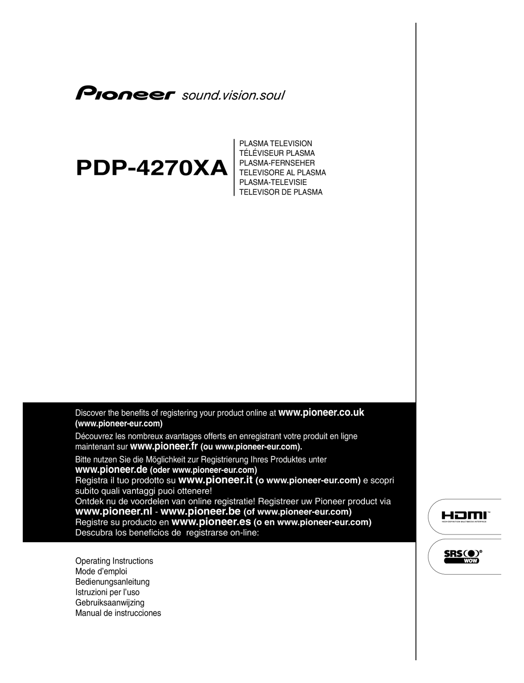 Pioneer PDP-4270XA operating instructions 