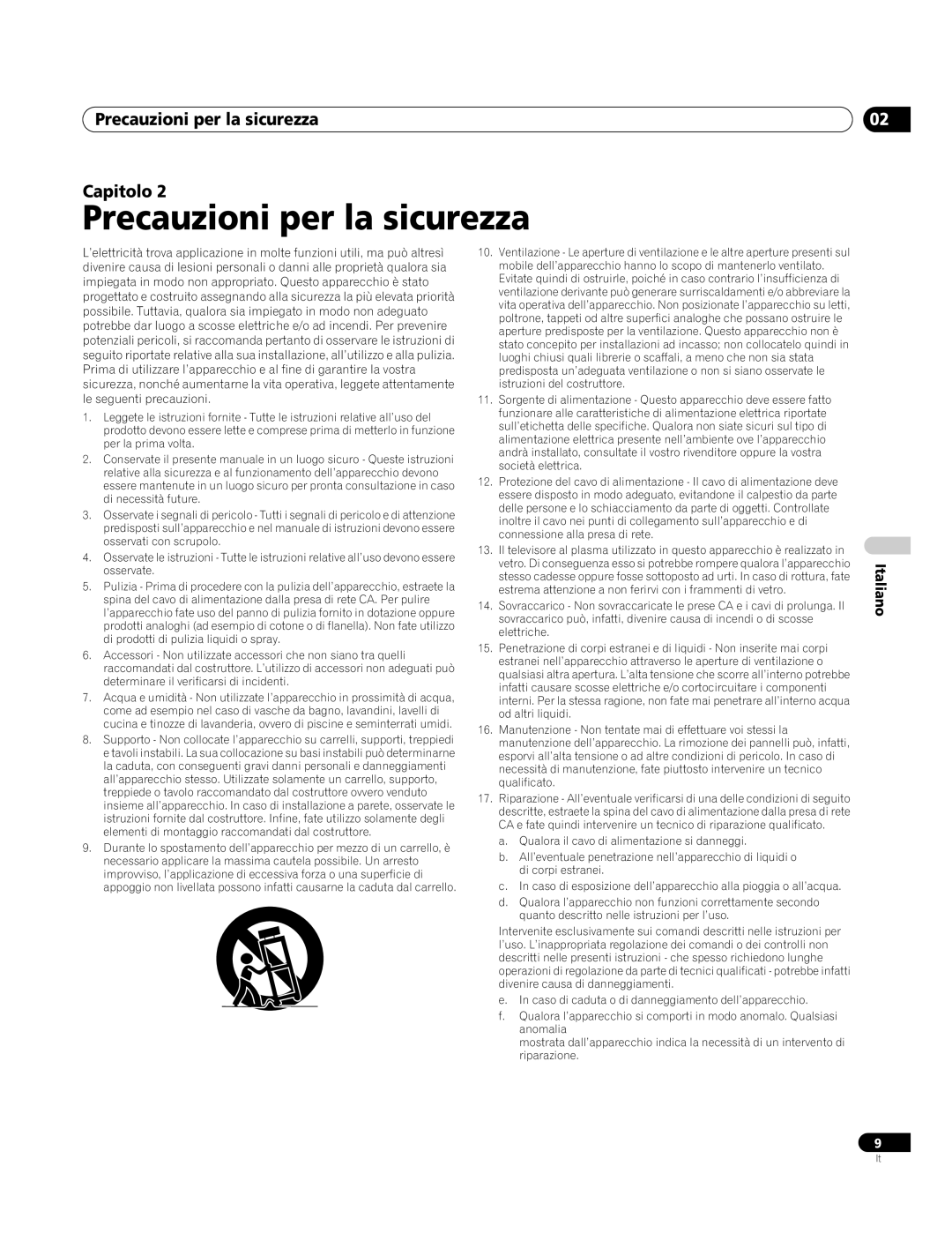 Pioneer PDP-4270XA operating instructions Precauzioni per la sicurezza Capitolo 