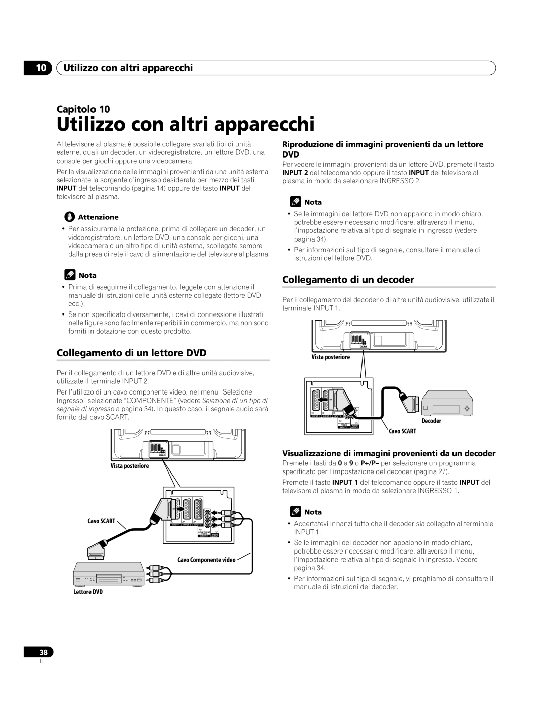 Pioneer PDP-4270XA Utilizzo con altri apparecchi Capitolo, Collegamento di un lettore DVD, Collegamento di un decoder 