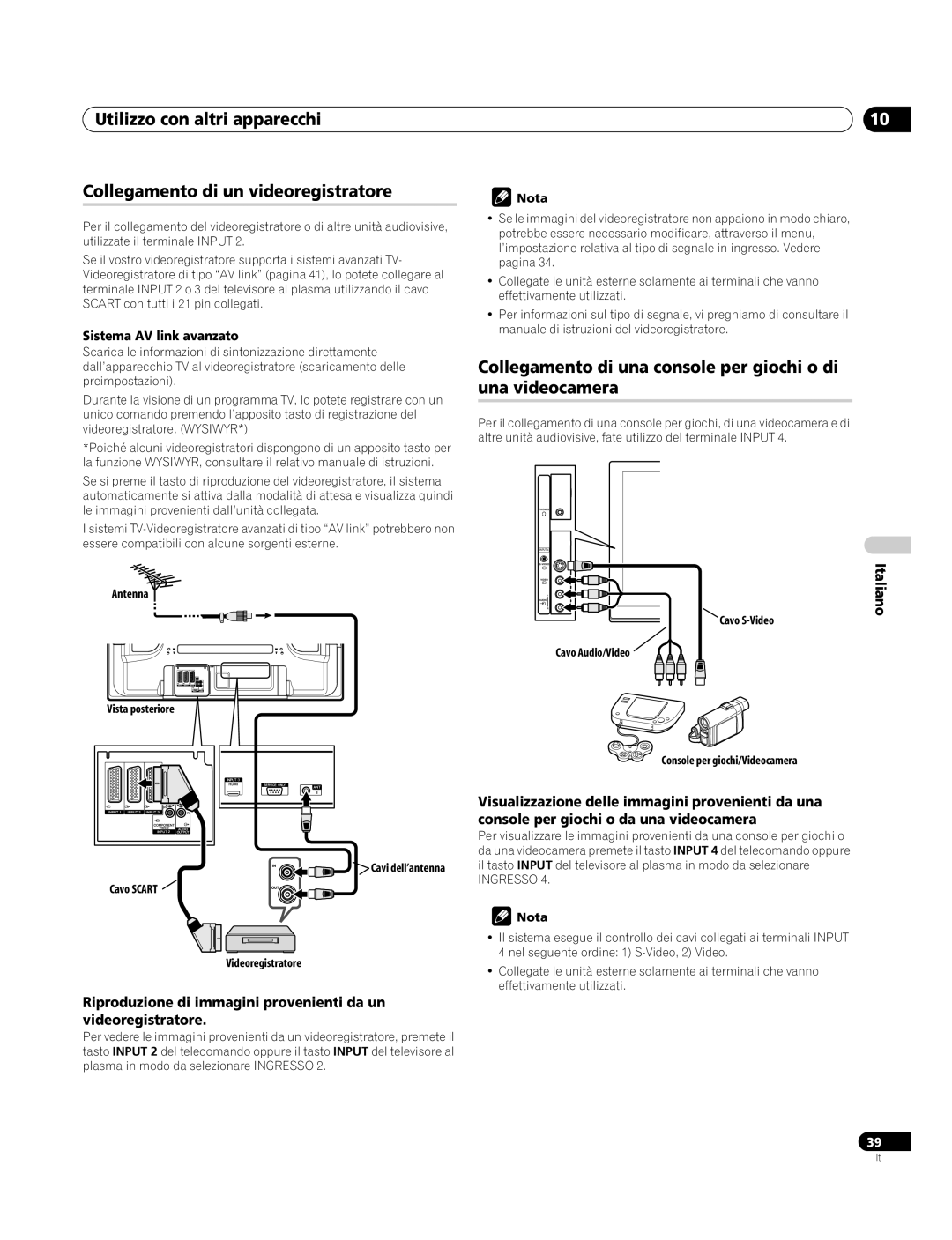 Pioneer PDP-4270XA Collegamento di una console per giochi o di una videocamera, Sistema AV link avanzato 