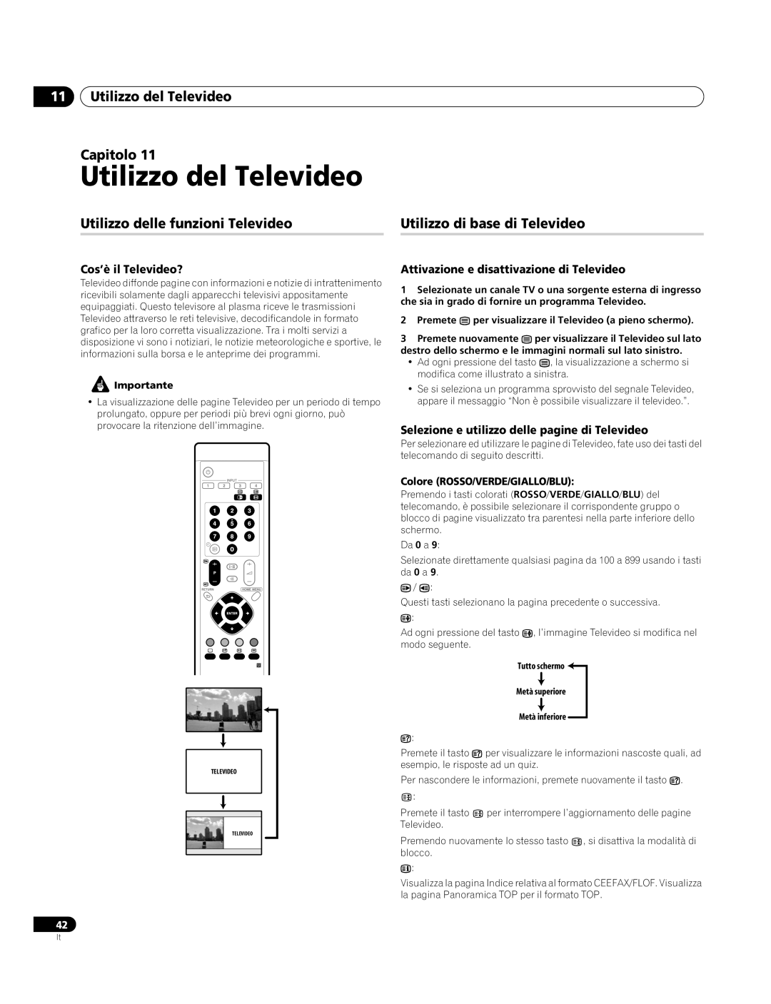 Pioneer PDP-4270XA Utilizzo del Televideo Capitolo, Cos’è il Televideo?, Attivazione e disattivazione di Televideo 