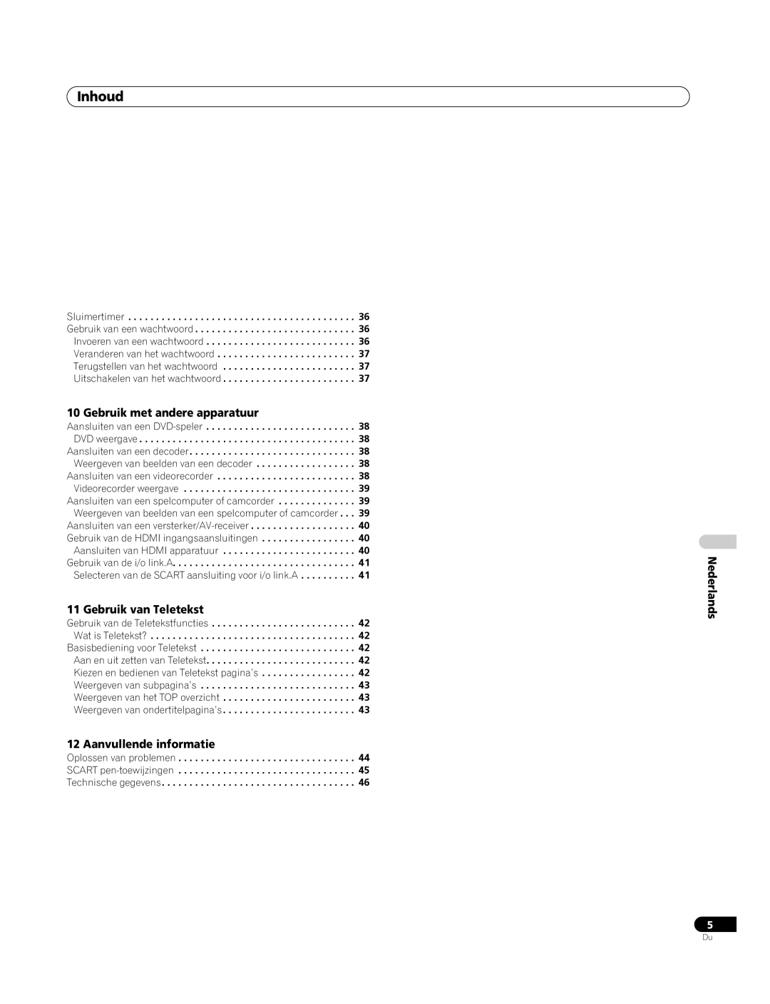 Pioneer PDP-4270XA operating instructions Gebruik met andere apparatuur, Gebruik van Teletekst, Aanvullende informatie 