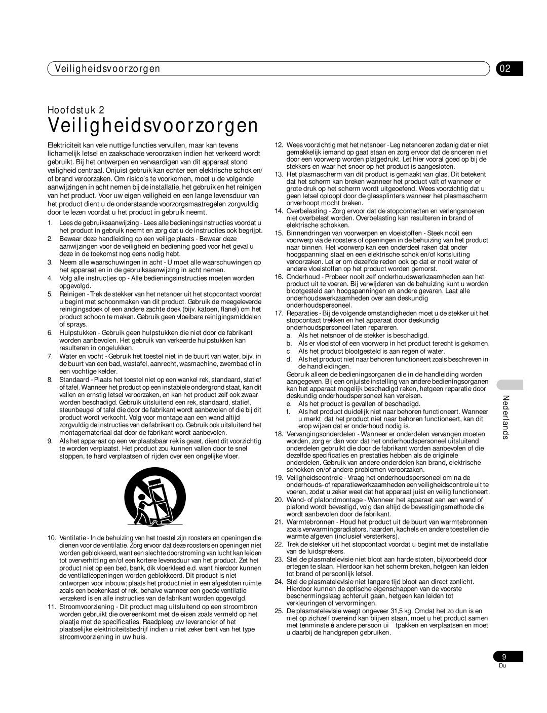 Pioneer PDP-4270XA operating instructions Veiligheidsvoorzorgen Hoofdstuk 