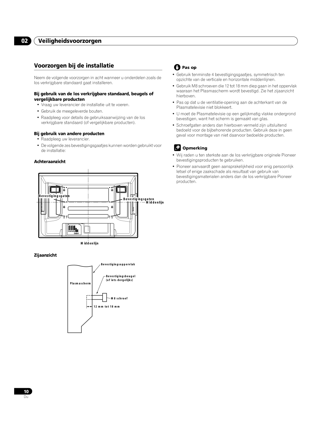 Pioneer PDP-4270XA Veiligheidsvoorzorgen Voorzorgen bij de installatie, Bij gebruik van andere producten, Achteraanzicht 