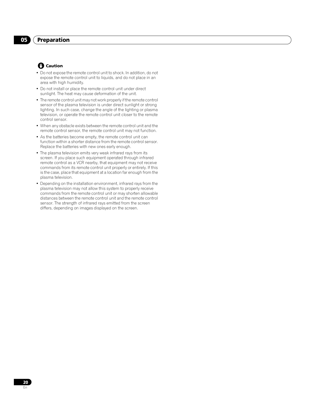 Pioneer PDP-4270XA operating instructions Preparation 