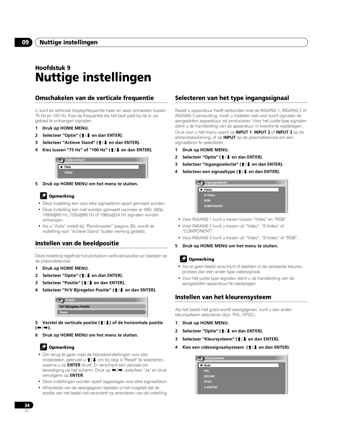 Pioneer PDP-4270XA operating instructions Nuttige instellingen 