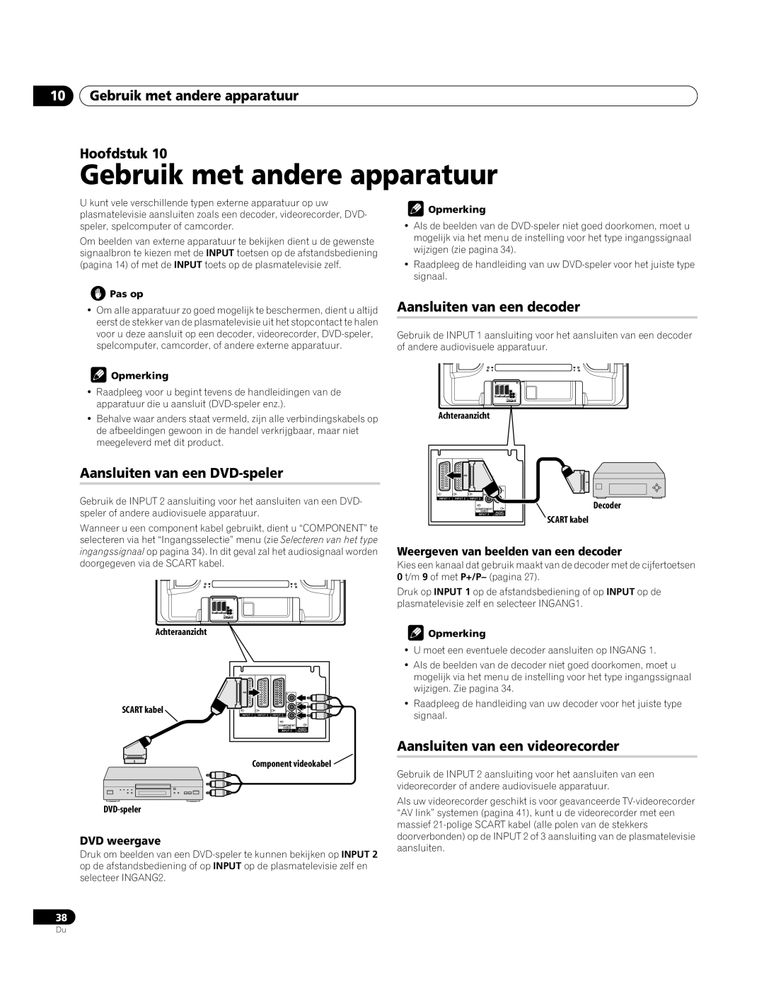 Pioneer PDP-4270XA Gebruik met andere apparatuur Hoofdstuk, Aansluiten van een decoder, Aansluiten van een DVD-speler 