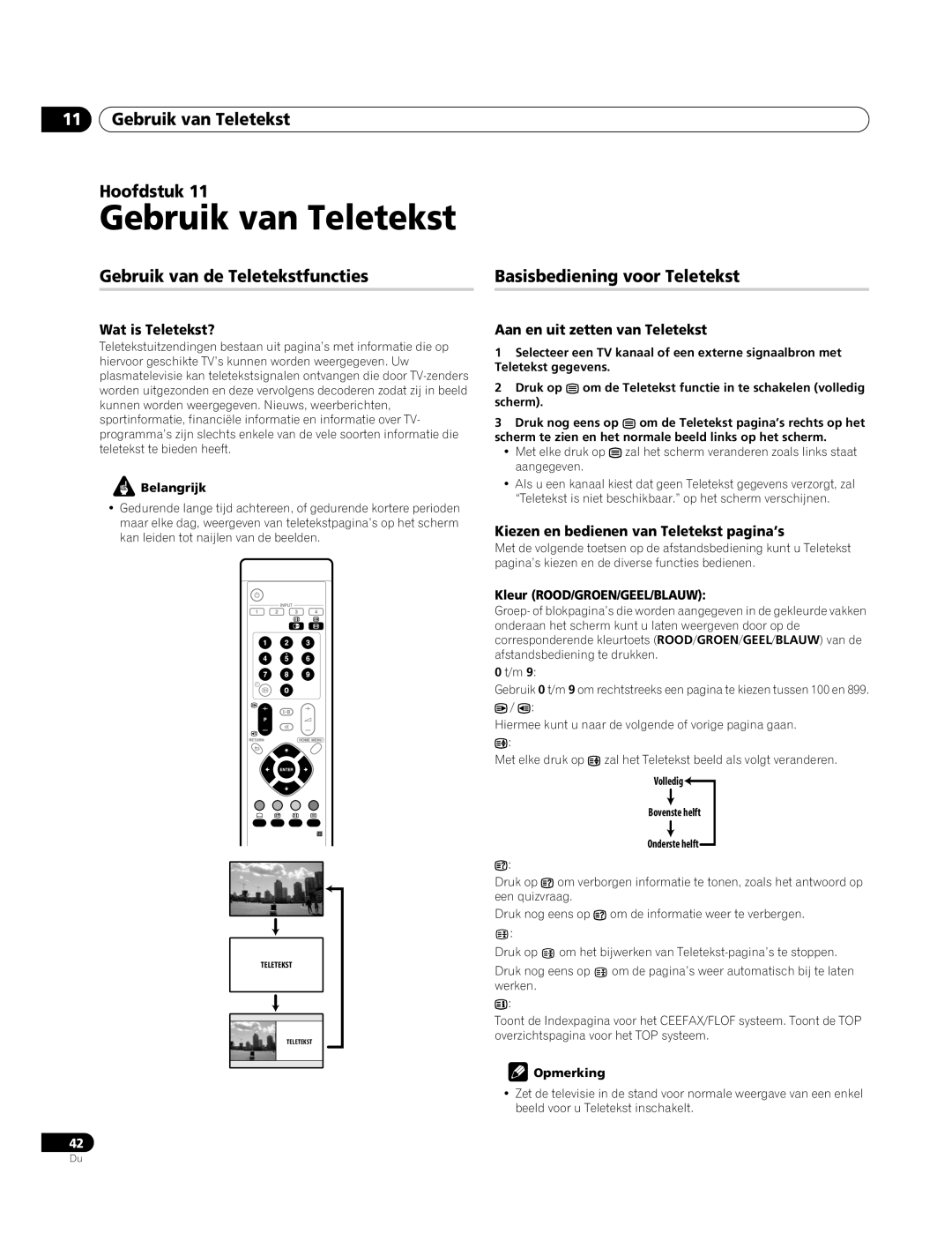 Pioneer PDP-4270XA Gebruik van Teletekst Hoofdstuk, Gebruik van de Teletekstfuncties, Basisbediening voor Teletekst 