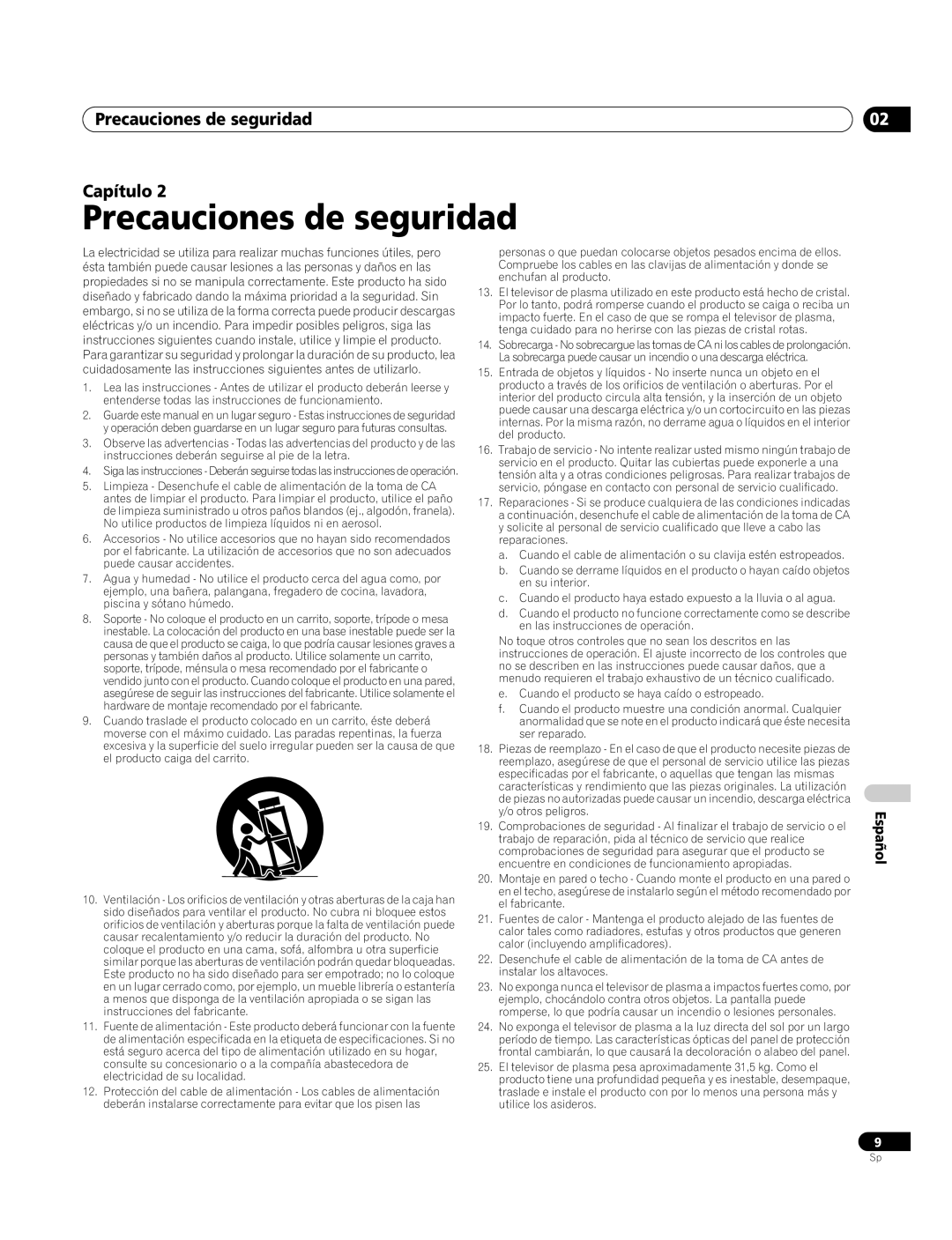 Pioneer PDP-4270XA operating instructions Precauciones de seguridad Capítulo 