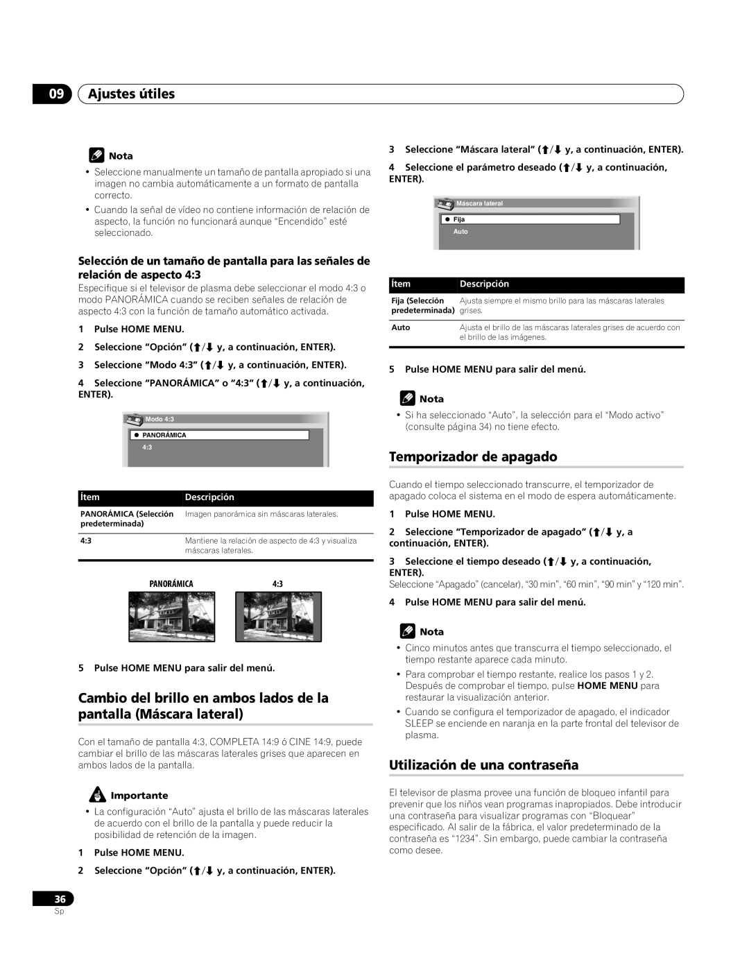 Pioneer PDP-4270XA operating instructions Temporizador de apagado, Utilización de una contraseña 