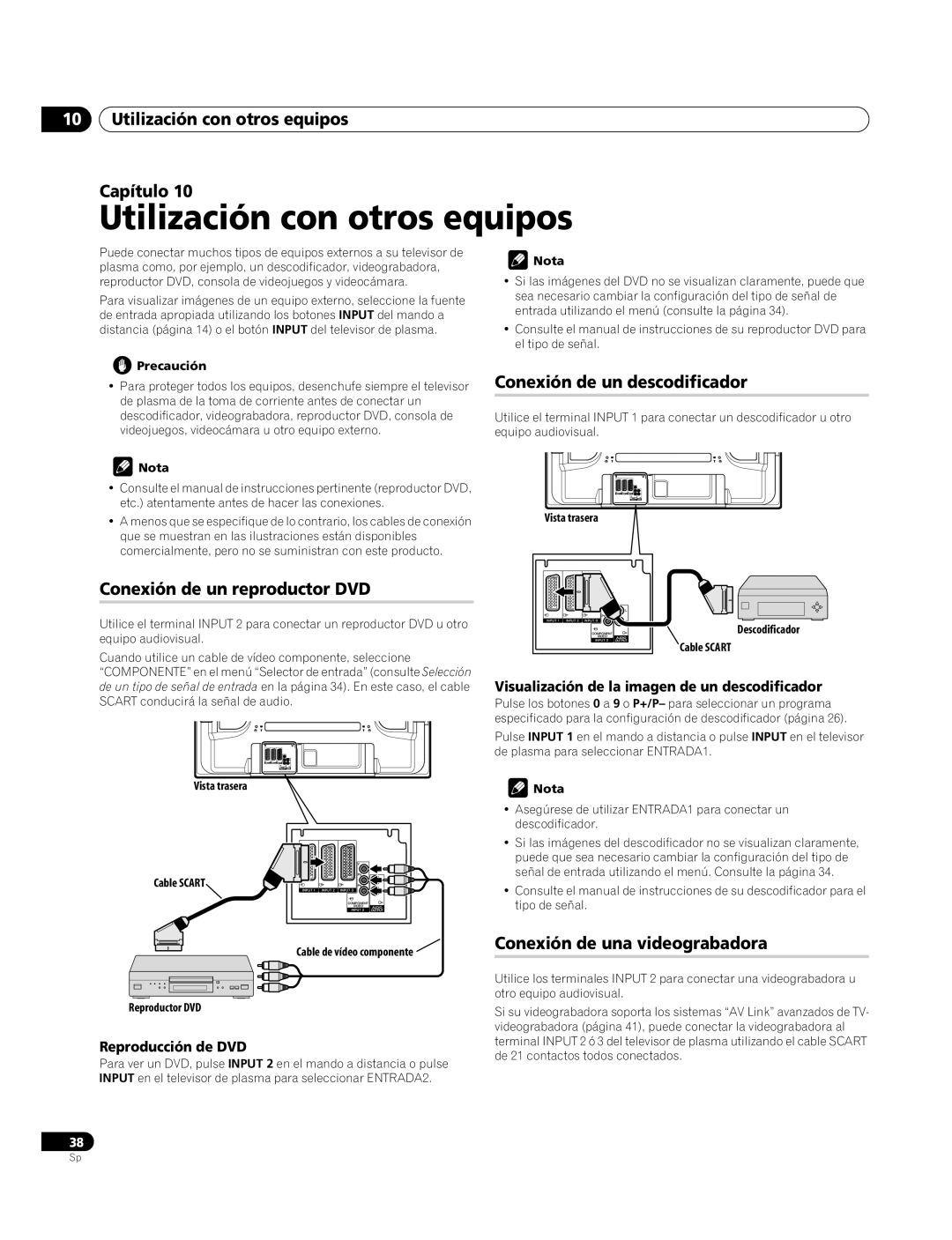 Pioneer PDP-4270XA operating instructions Utilización con otros equipos Capítulo, Conexión de un descodificador 