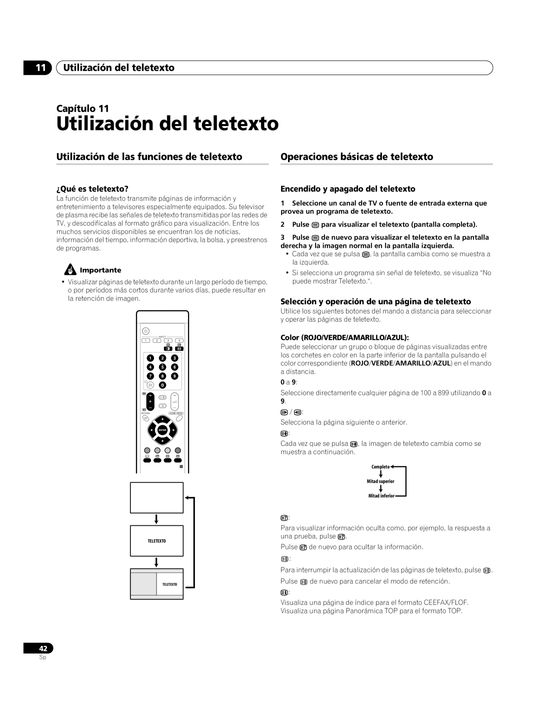 Pioneer PDP-4270XA Utilización del teletexto Capítulo, ¿Qué es teletexto?, Encendido y apagado del teletexto 