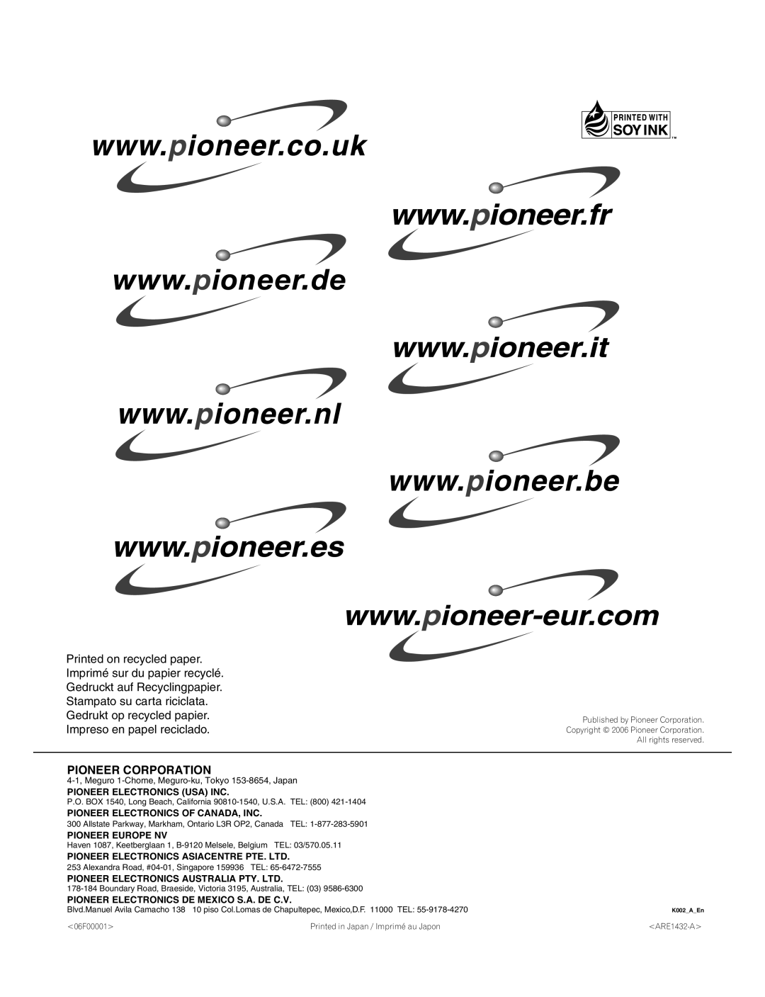 Pioneer PDP-4270XA operating instructions Pioneer Corporation 