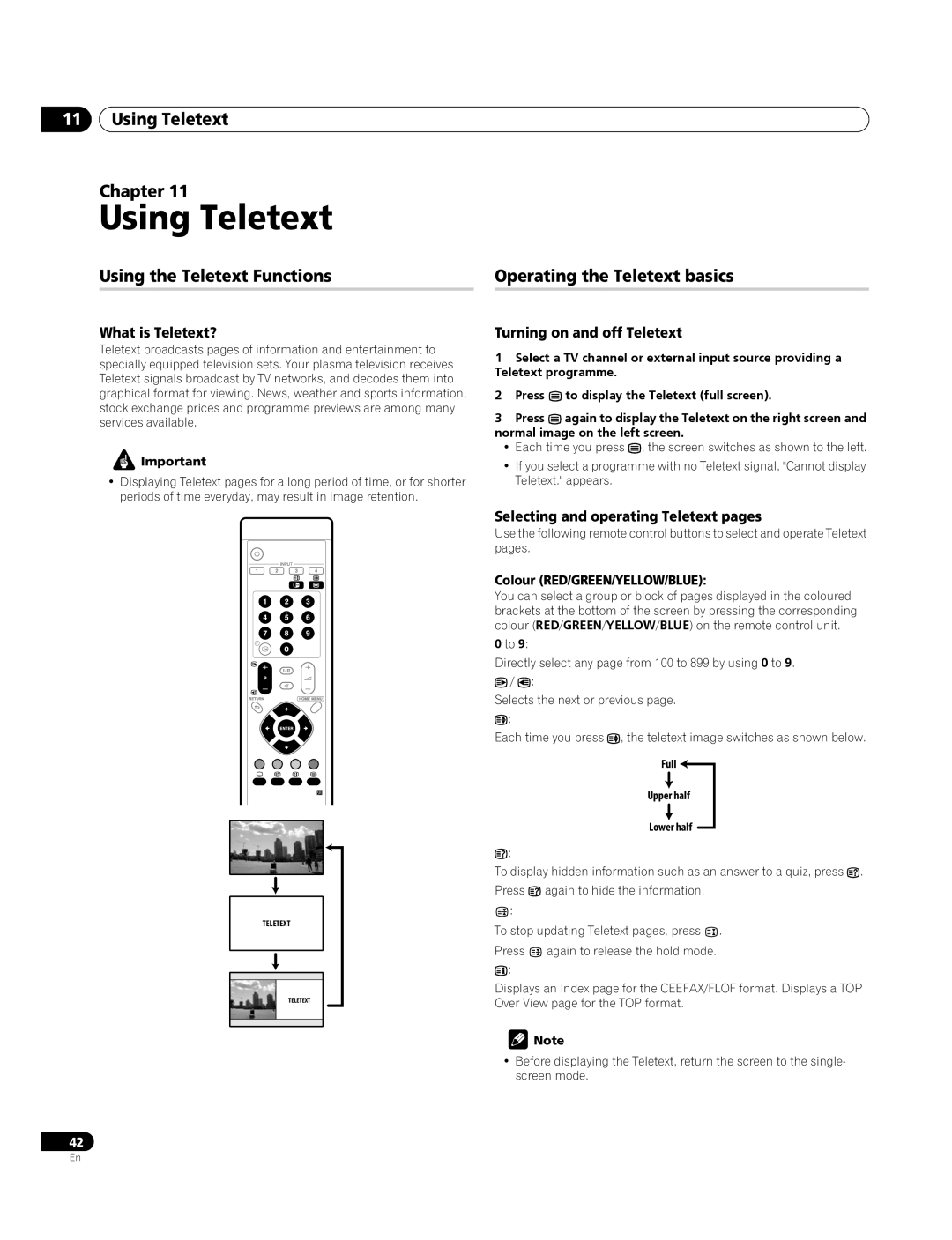 Pioneer PDP-4270XA Using Teletext Chapter, Using the Teletext Functions, Operating the Teletext basics 