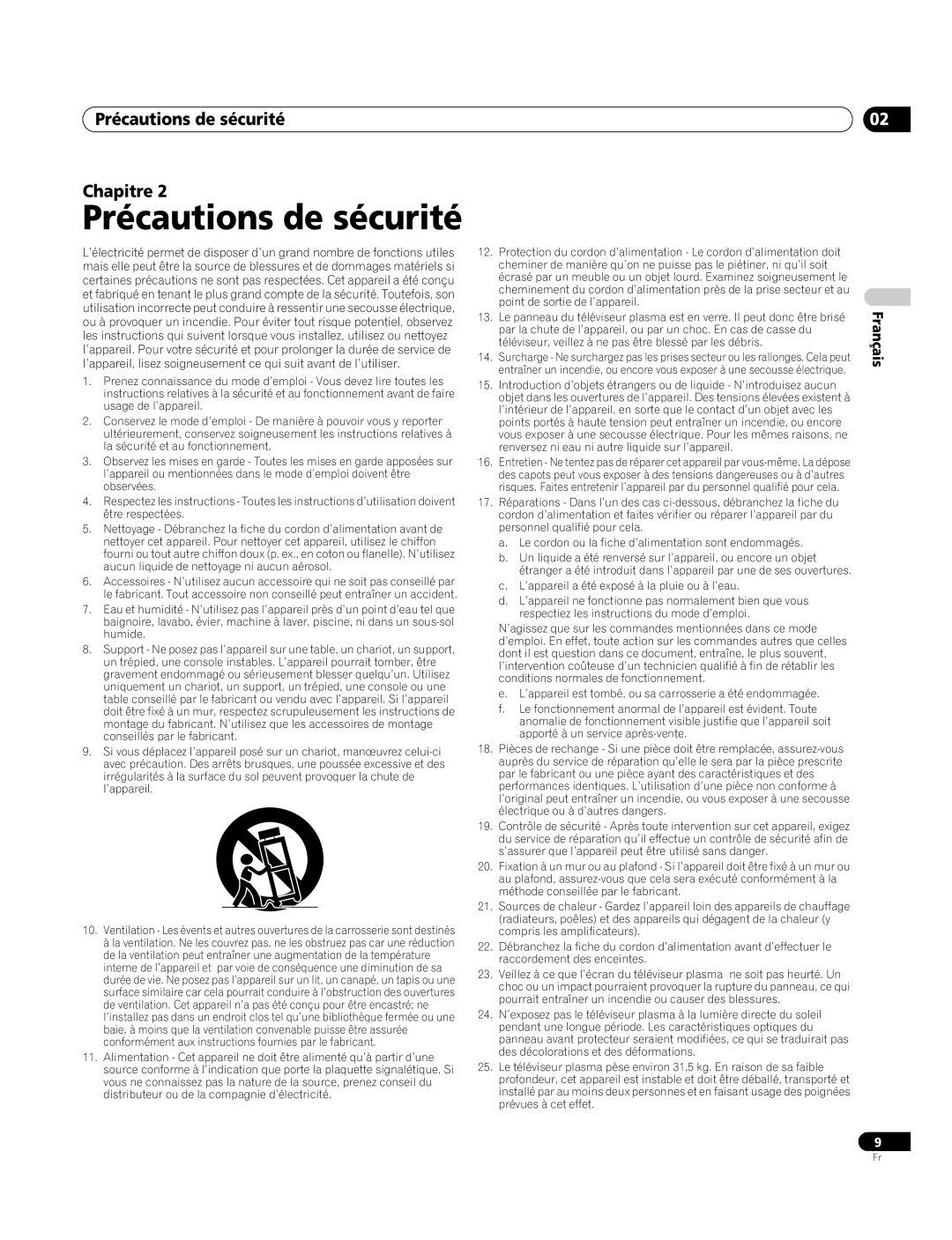 Pioneer PDP-4270XA operating instructions Précautions de sécurité Chapitre 