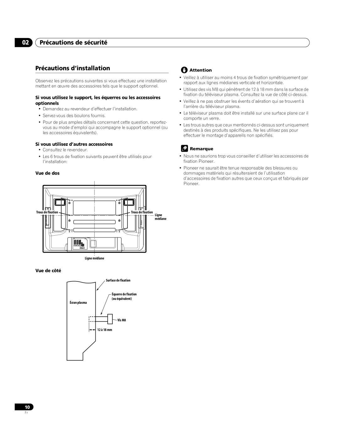 Pioneer PDP-4270XA 02 Précautions de sécurité Précautions d’installation, Si vous utilisez d’autres accessoires 