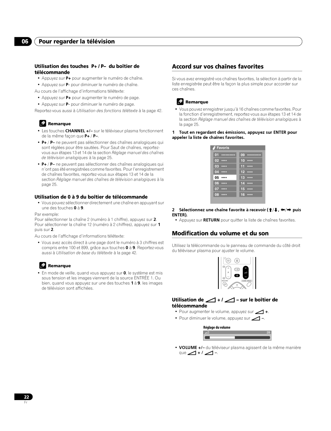 Pioneer PDP-4270XA Pour regarder la télévision, Accord sur vos chaînes favorites, Modification du volume et du son 