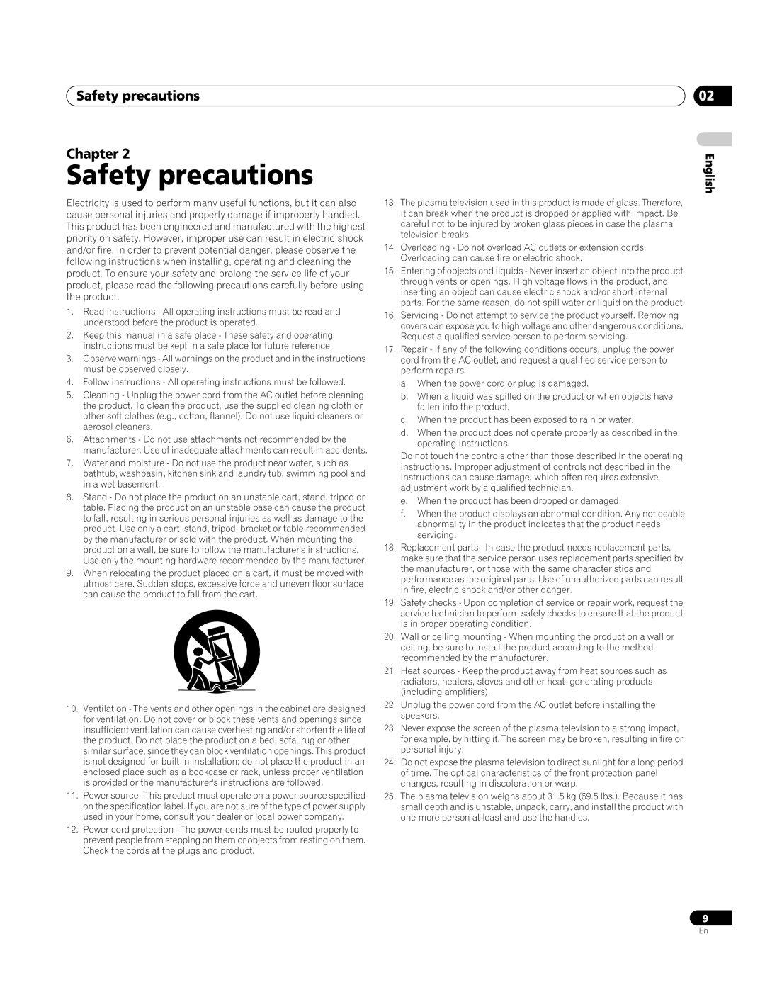 Pioneer PDP-4270XA operating instructions Safety precautions Chapter 