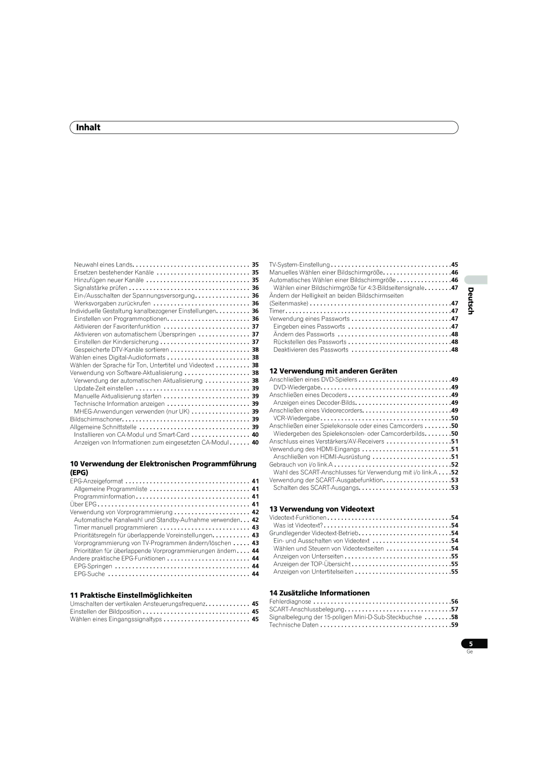 Pioneer PDP-4270XD manual Verwendung der Elektronischen Programmführung EPG, Verwendung mit anderen Geräten 