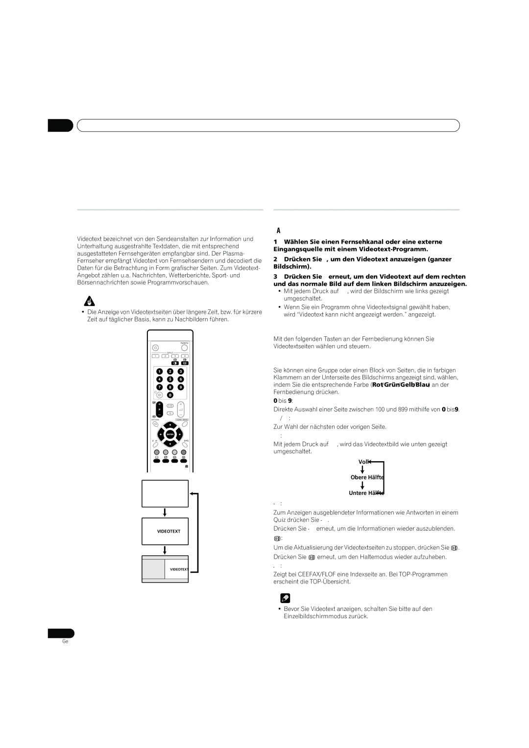 Pioneer PDP-4270XD manual Verwendung von Videotext Kapitel, Videotext-Funktionen Grundlegender Videotext-Betrieb 