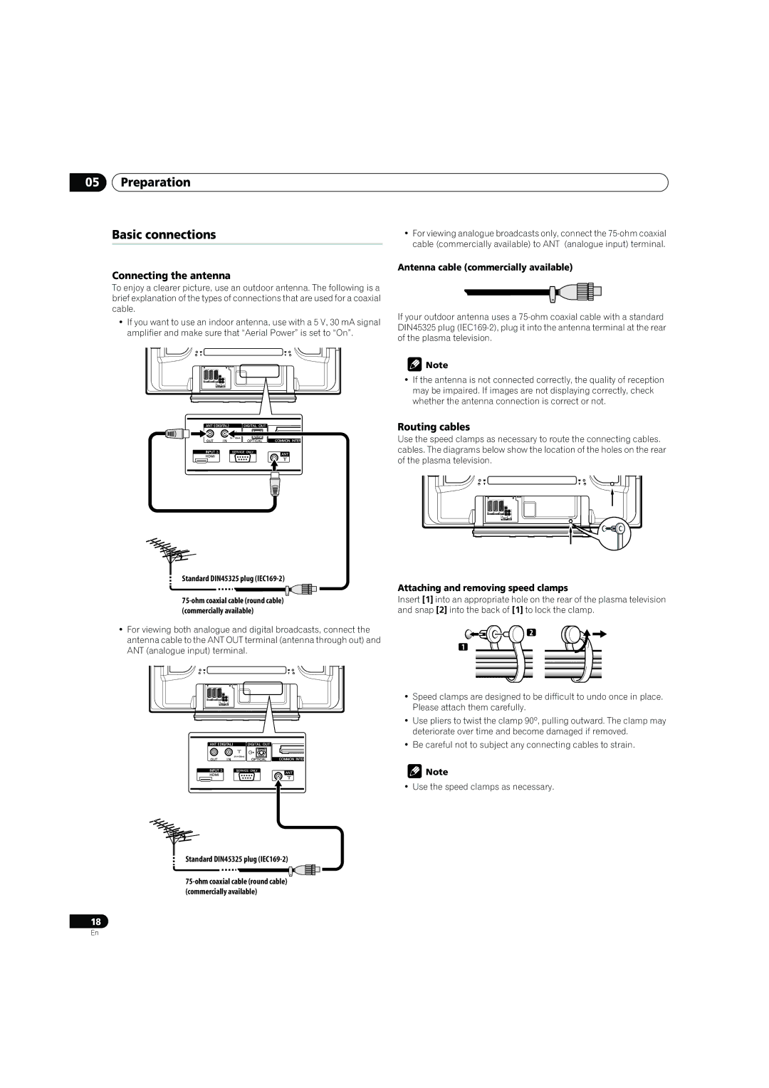 Pioneer PDP-4270XD manual Preparation Basic connections, Connecting the antenna, Routing cables 