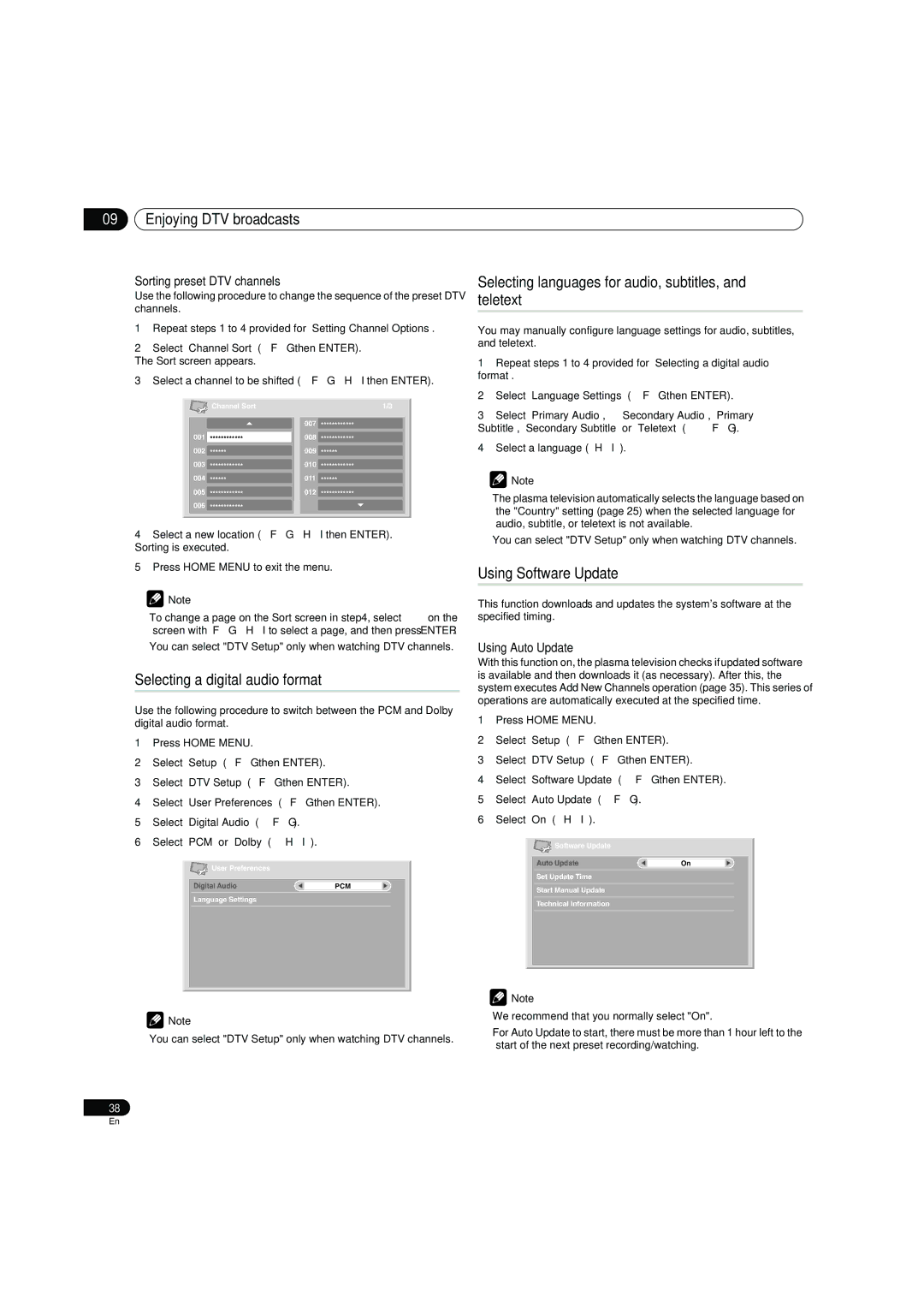 Pioneer PDP-4270XD manual Selecting a digital audio format, Selecting languages for audio, subtitles, and teletext 