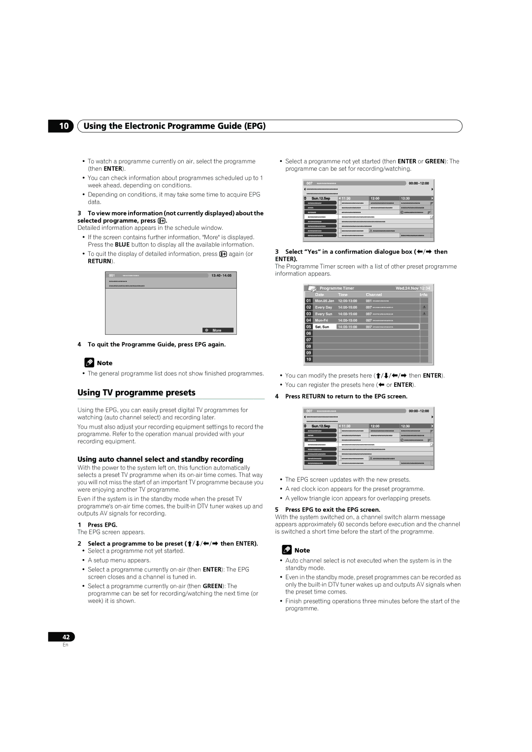 Pioneer PDP-4270XD manual Using the Electronic Programme Guide EPG, Using TV programme presets 