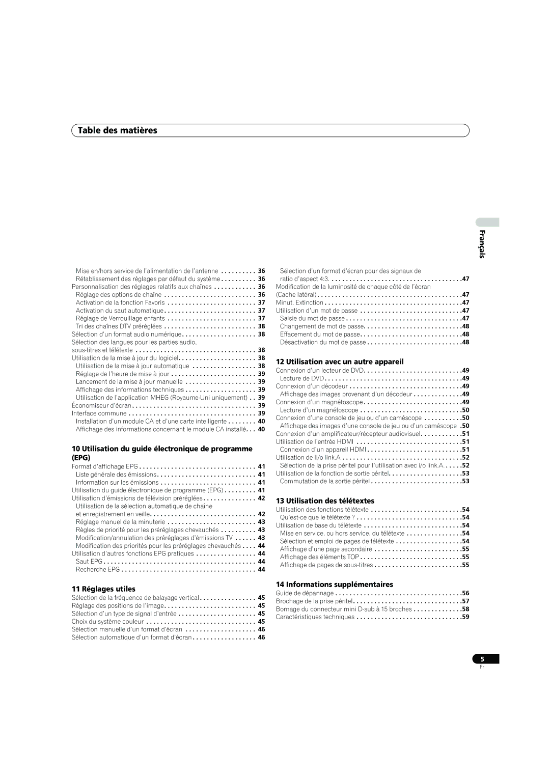 Pioneer PDP-4270XD manual Utilisation du guide électronique de programme EPG, Utilisation avec un autre appareil 