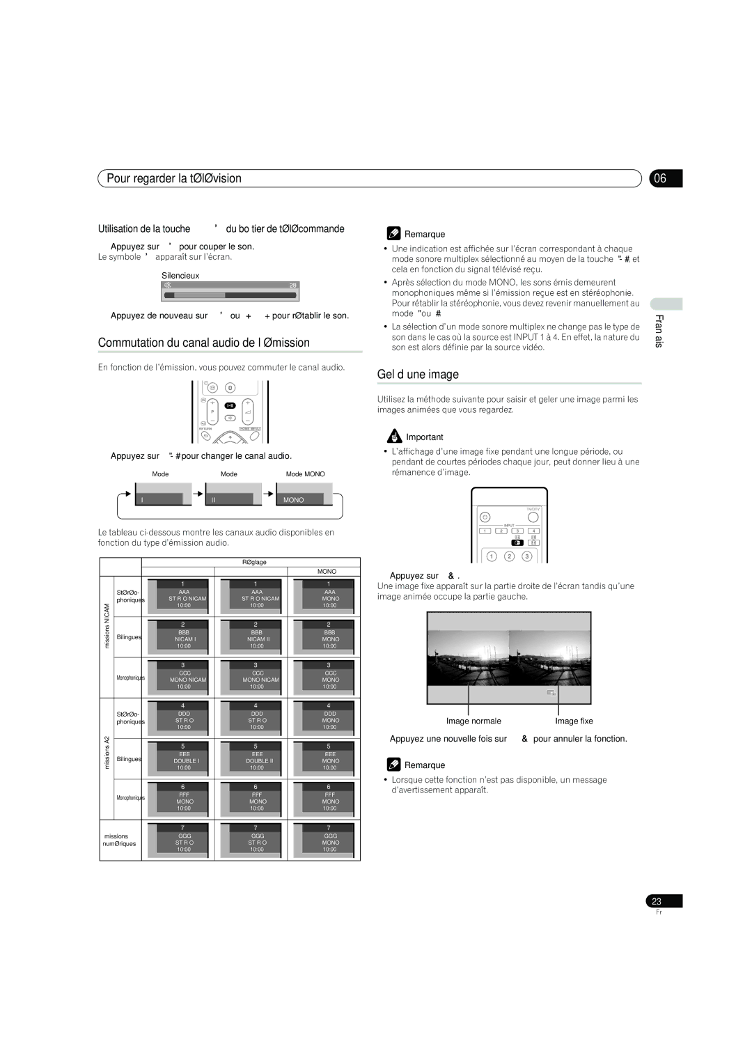 Pioneer PDP-4270XD manual Commutation du canal audio de l’émission, Gel d’une image 