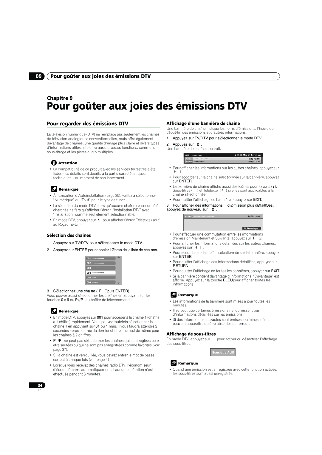 Pioneer PDP-4270XD manual Pour goûter aux joies des émissions DTV Chapitre, Pour regarder des émissions DTV 