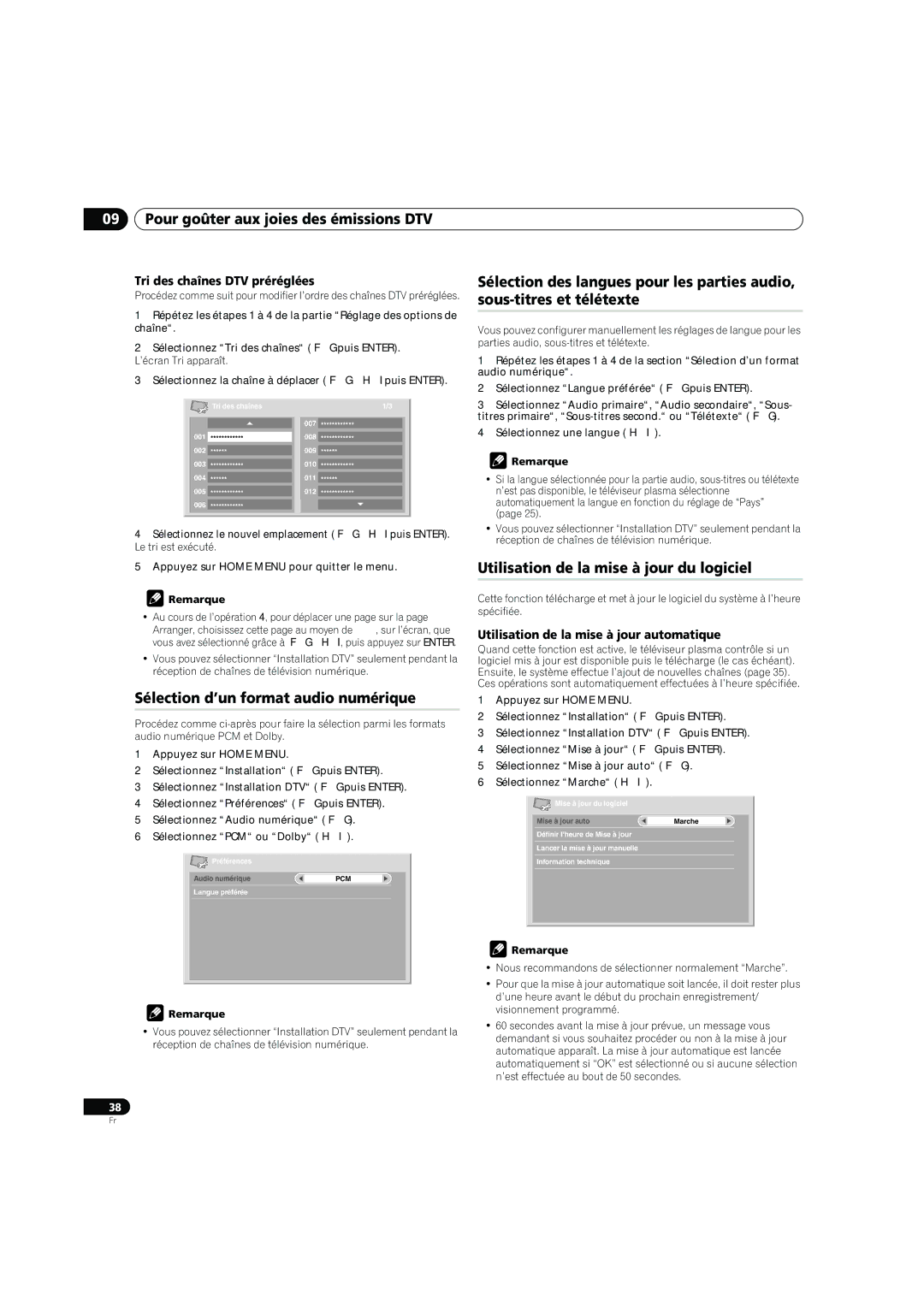 Pioneer PDP-4270XD manual Sélection d’un format audio numérique, Utilisation de la mise à jour du logiciel 