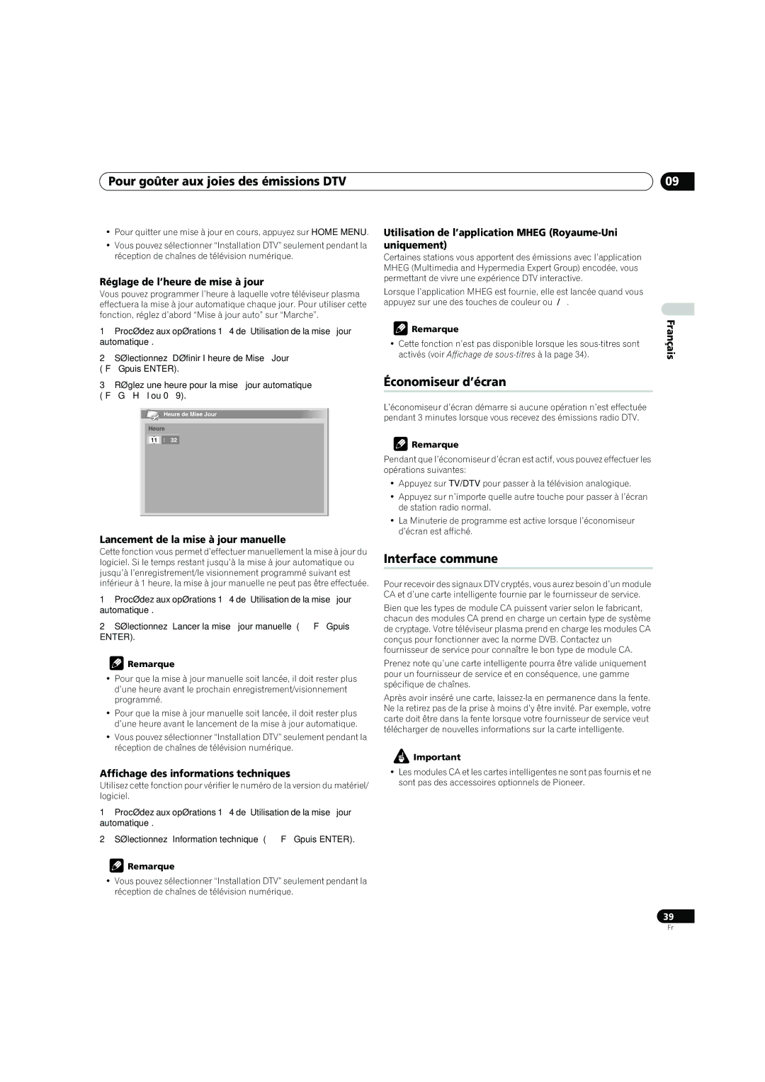 Pioneer PDP-4270XD manual Économiseur d’écran, Interface commune 