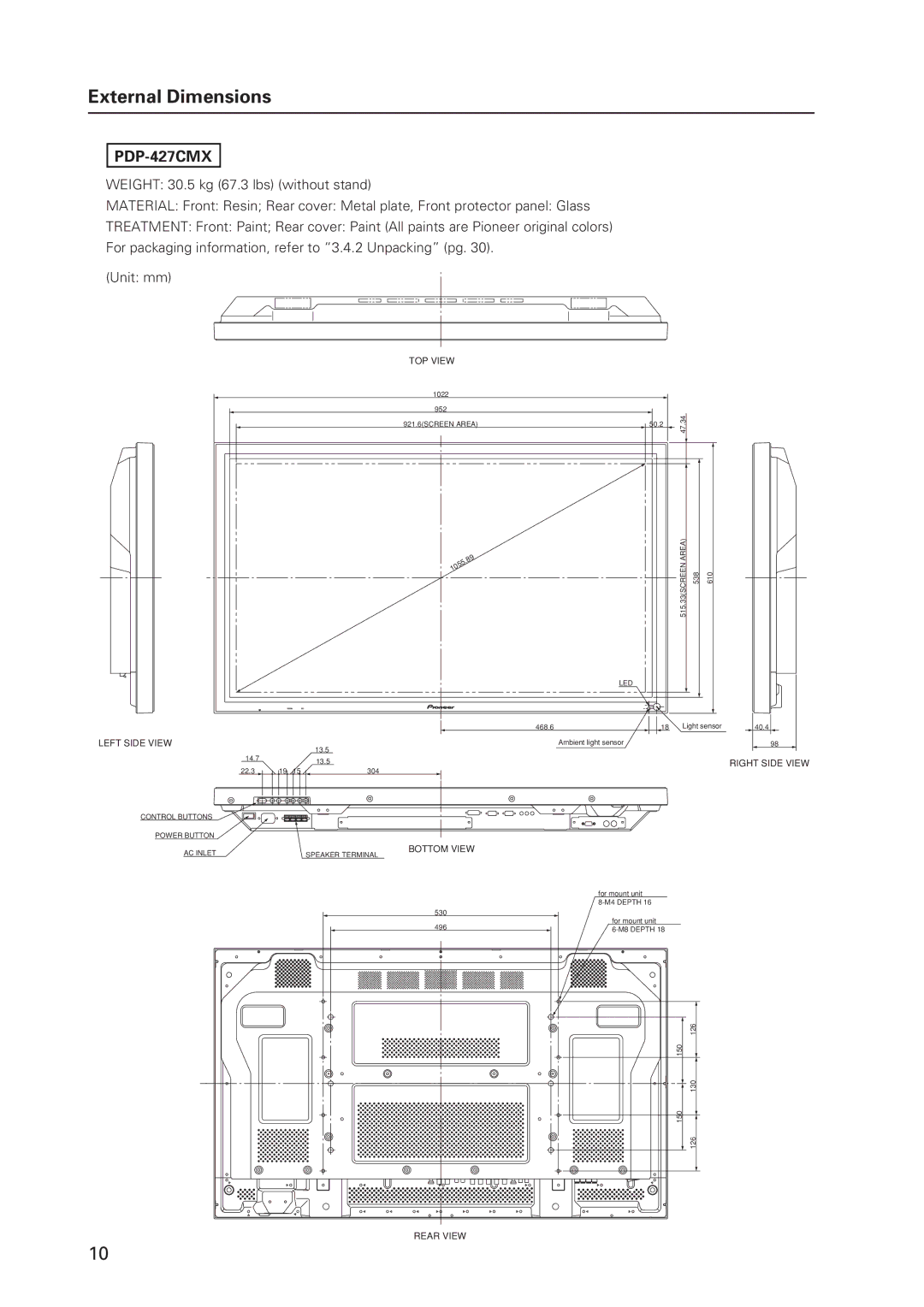 Pioneer PDP 427CMX technical manual TOP View 