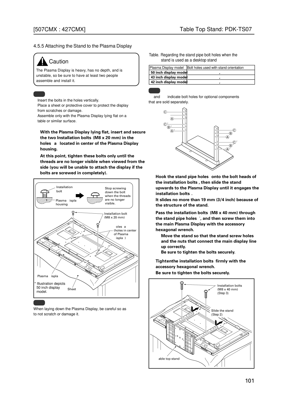 Pioneer PDP 427CMX technical manual Attaching the Stand to the Plasma Display 