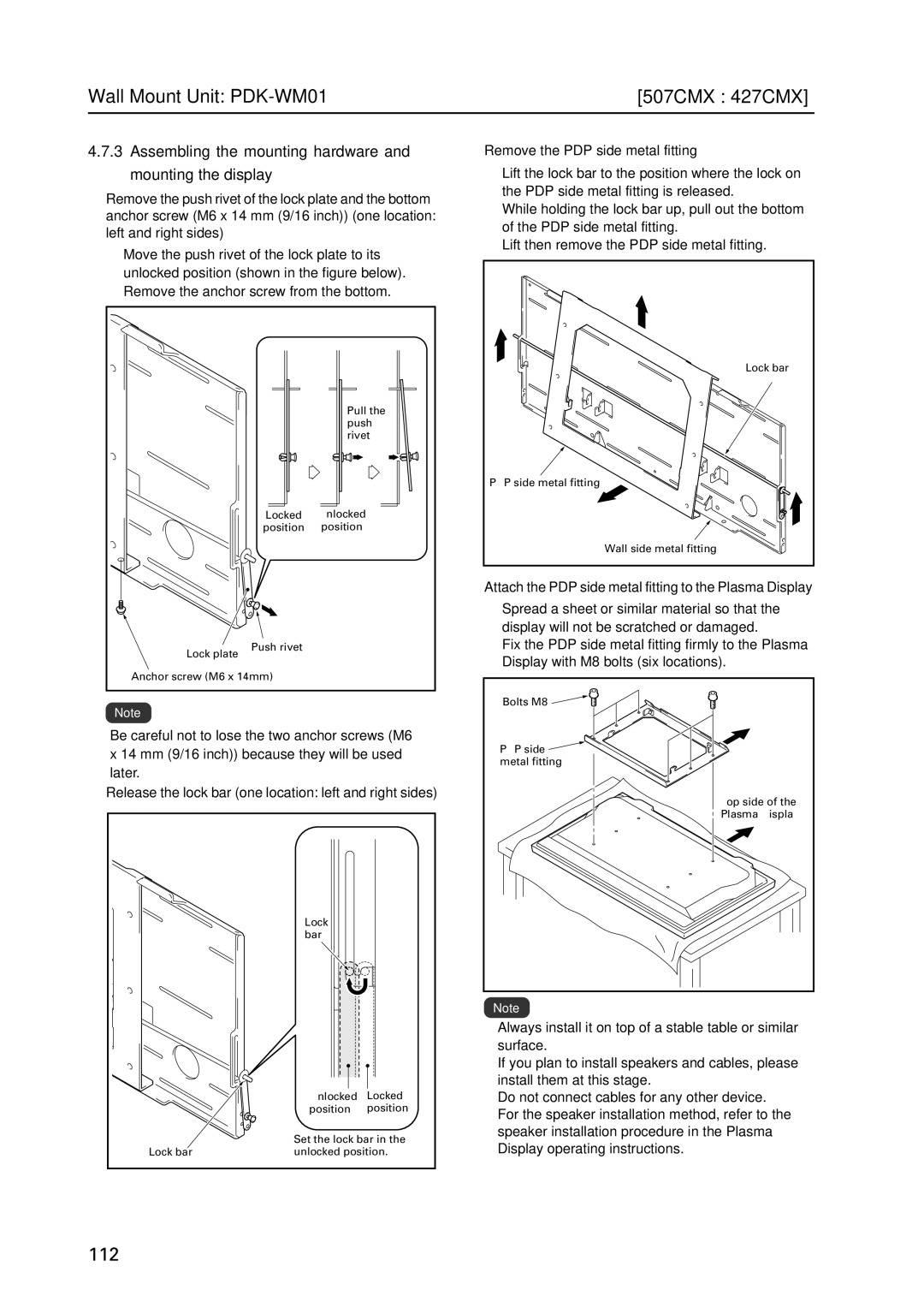 Pioneer PDP 427CMX technical manual Assembling the mounting hardware Mounting the display 