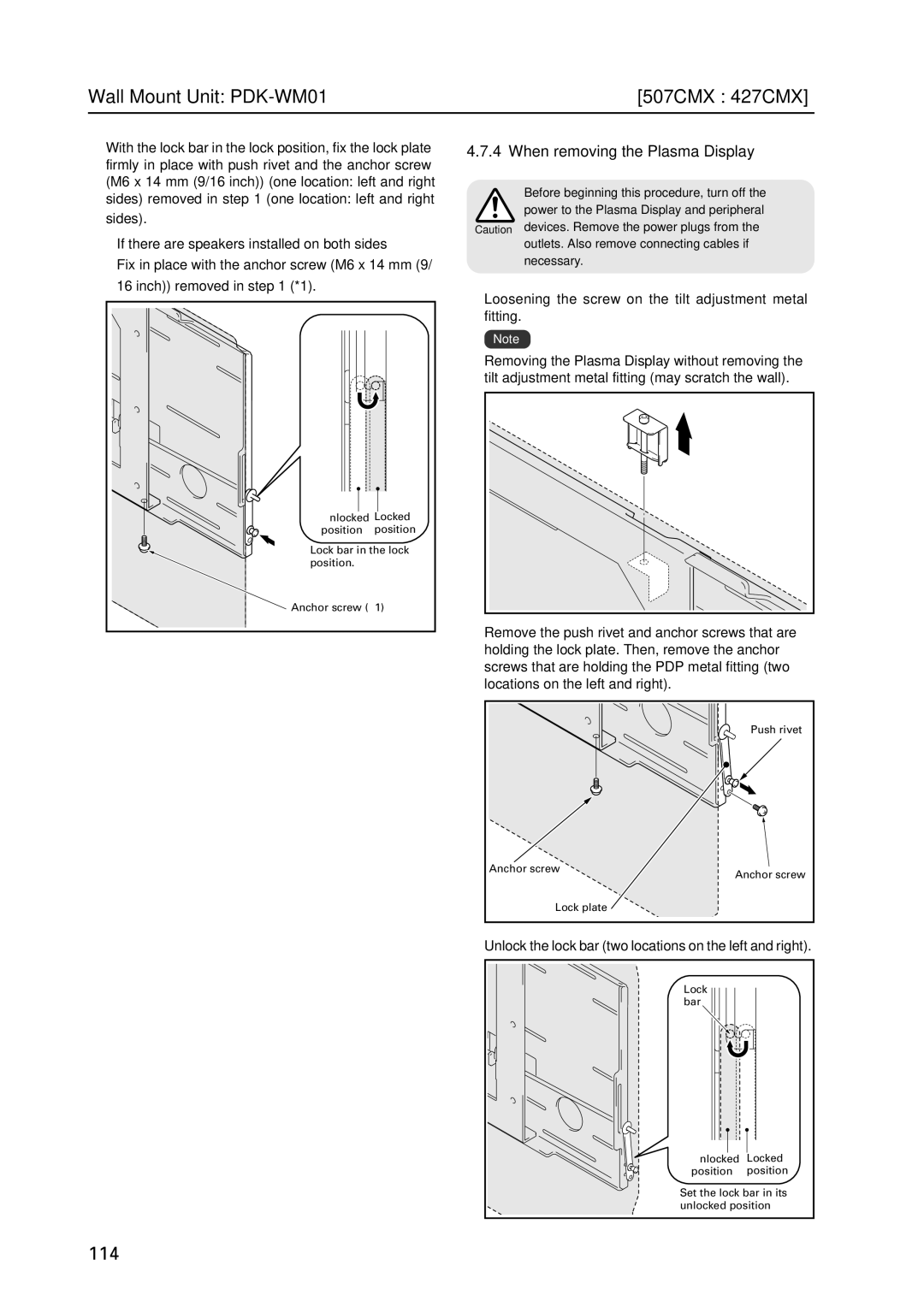 Pioneer PDP 427CMX technical manual When removing the Plasma Display, If there are speakers installed on both sides 