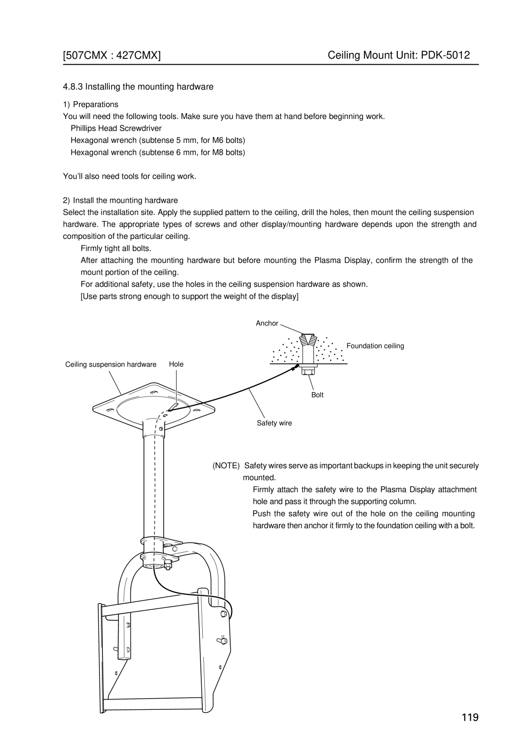 Pioneer PDP 427CMX technical manual Installing the mounting hardware, Preparations, Install the mounting hardware 