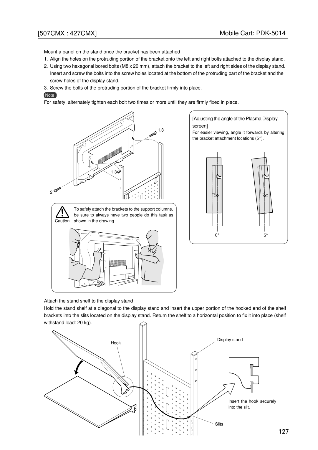 Pioneer PDP 427CMX technical manual Adjusting the angle of the Plasma Display Screen 