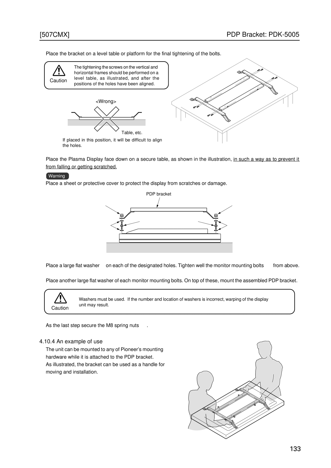 Pioneer PDP 427CMX technical manual An example of use, Wrong, As the last step secure the M8 spring nuts h 