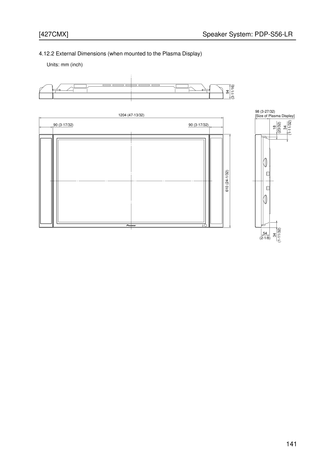 Pioneer PDP 427CMX technical manual Speaker System PDP-S56-LR, Units mm inch 