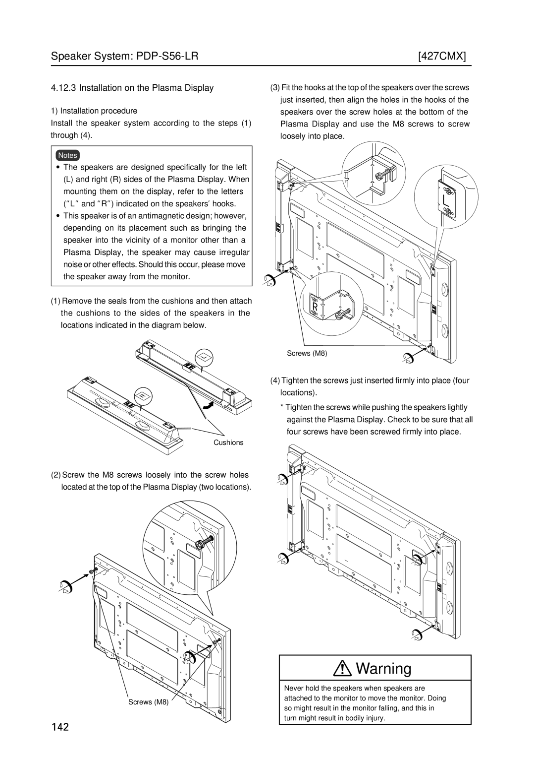 Pioneer PDP 427CMX technical manual Speaker System PDP-S56-LR 427CMX, 142 