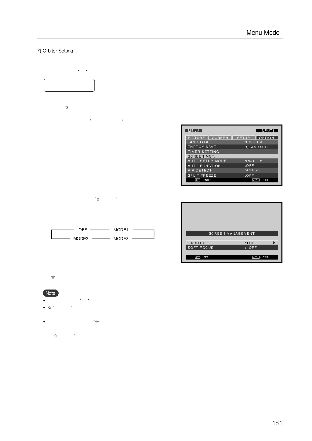 Pioneer PDP 427CMX technical manual Orbiter Setting, OFF MODE1 MODE3 MODE2 