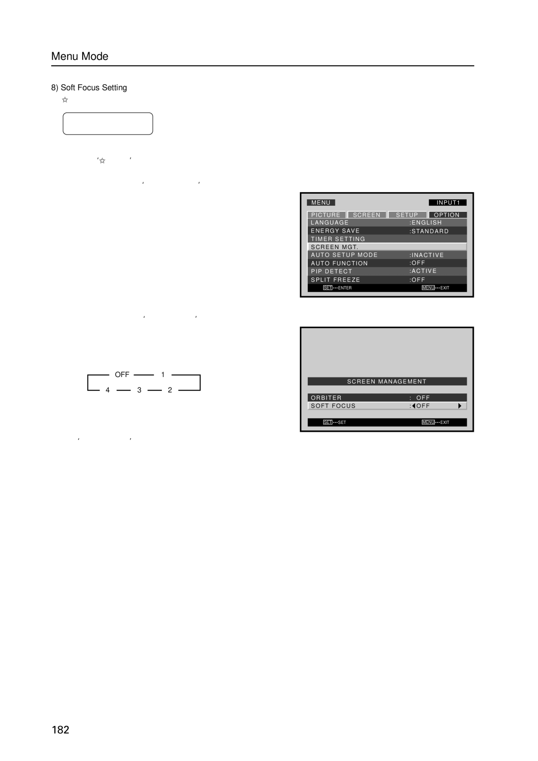 Pioneer PDP 427CMX technical manual Soft Focus Setting, ‘SOFT FOCUS’ setting is common for all inputs Screen 