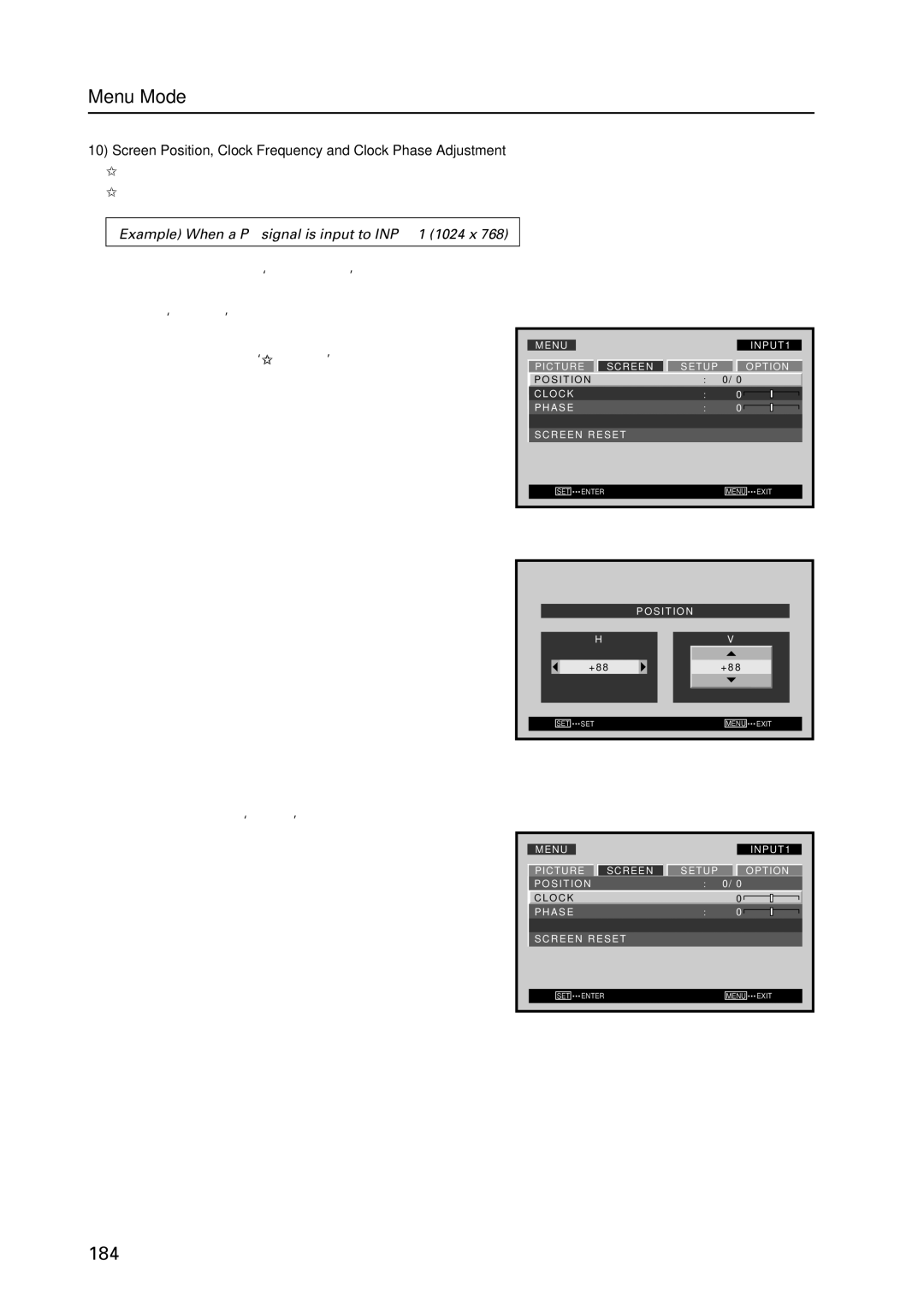 Pioneer PDP 427CMX technical manual Screen Position, Clock Frequency and Clock Phase Adjustment 